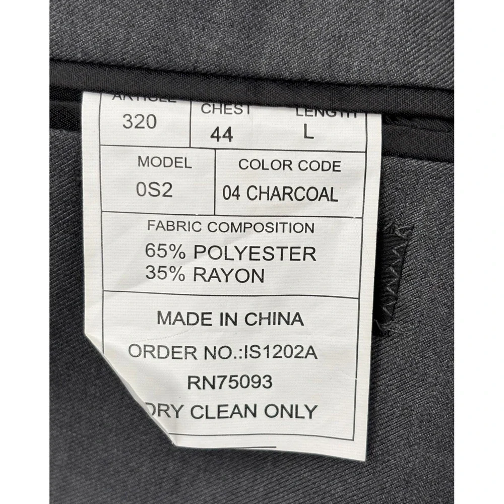 Angelo Rossi Suit Set Mens 44R 38W Charcoal Grey 2-Piece Micro-Tech